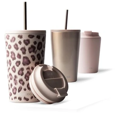 Afbeelding van MAMEIDO Thermosbeker met rietje, 470 ml, waterdichte thermoskoffie, roestvrij staal, BPA vrije thermobeker, koffiemok (Dusty Glam)