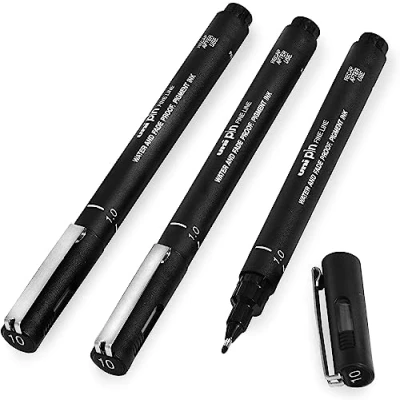Afbeelding van Uni Pin Fineliner tekenpen, 1,0 mm punt, zwart, 3 stuks