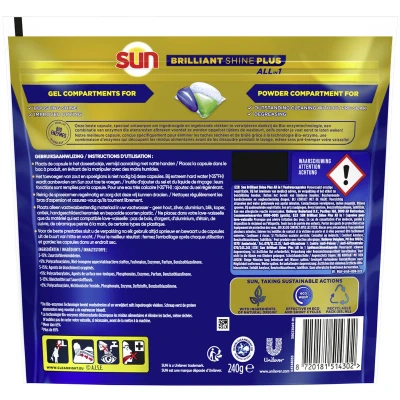 Afbeelding van Sun Brilliant Shine+ All in 1 Vaatwascapsules 26 stuks