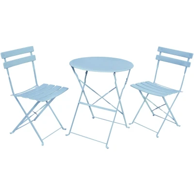 Afbeelding van Orion Metalen Balkonset Blauwe Tafel &amp; 2 Stoelen, Zelfmontage, Weerbestendig Design