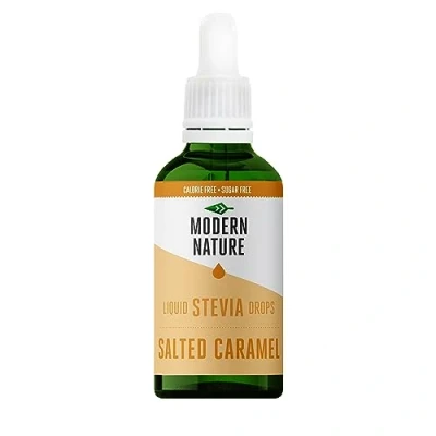Afbeelding van Modern Nature Vloeibare stevia gezouten karamelsmaak geen calorieën en suikervrij keto veganistisch dieet smaak druppels voor koffie, eiwitten, pap, yoghurt drops zoetstof 100 ml