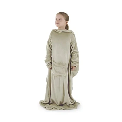 Afbeelding van Blumtal Fleecedeken met mouwen 170 x 200 cm voor kinderen 90 105 Trui / Oeko Tex® gecertificeerd Zand Beige