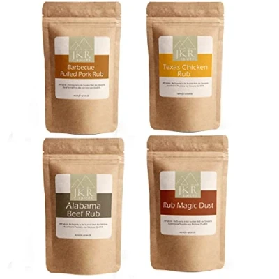 Afbeelding van JKR Spices 4 x 500 g barbecuerollen Magic Dust Rub + taps toelopende varkensrub Alabama rundvlees wrijven Texas kip