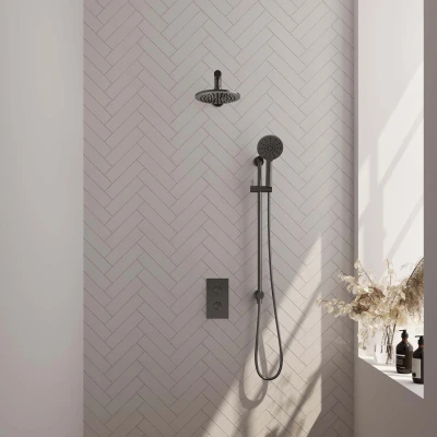 Afbeelding van Brauer gunmetal Edition Regendoucheset inbouw hoofddouche 20cm gladde knop handdouche Rond 3 standen glijstang PVD geborsteld