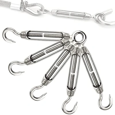 Afbeelding van 5 stuks M5 draadspanner van roestvrij staal, verstelbare kabelspanner, haak en oog kabelspanner met voor waslijn, ketting