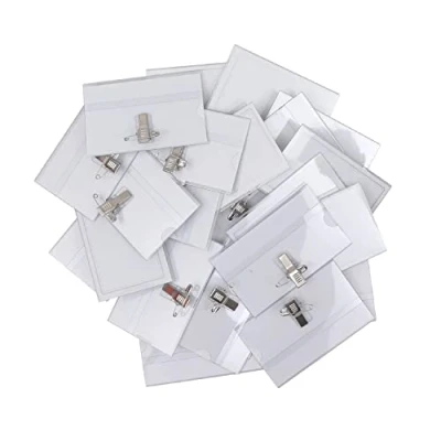 Afbeelding van Belle Vous Badgehouder van kunststof, horizontaal, met klem (50 stuks) 90 x 56 mm badge voor verpleegsters, scholen, bedrijven, conferenties en bezoekers transparant pvc, waterdicht