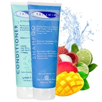 Afbeelding van TRISWIM anti chloor haarverzorgingsset, shampoo, na chloorneutraliserende hydraterende shampoo voor zwemmers, zwemmers (251 + 251 ml)