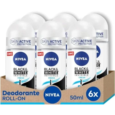 Afbeelding van Nivea Black &amp; White Invisible Fresh Anti Perspirant Deo Roller 6 x 50 ml