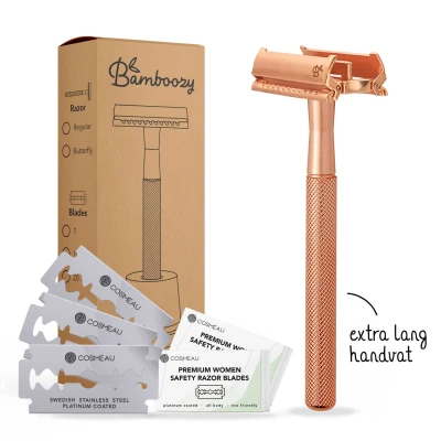 Afbeelding van Safety Razor Vlindersluiting + 20 mesjes met Stand Veiligheids Scheermesje Vrouwen Dames Single Blade