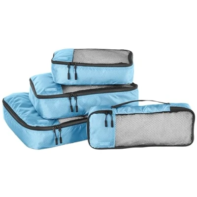 Afbeelding van Amazon Basics 4 stuks opbergkubussen met ritssluiting voor bagage, Hemelsblauw