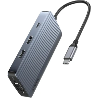 Afbeelding van Anker 8 in 1 USB C hub dockingstation Drievoudig scherm Multi poort dongle met 2 HDMI en VGA, 5 Gbps gegevensoverdracht, poorten voor MacBook Air/Pro, Dell XPS, iPad Pro meer