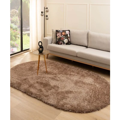 Afbeelding van Ovaal Hoogpolig Vloerkleed Velvet Posh Bruin 200x300 Cm