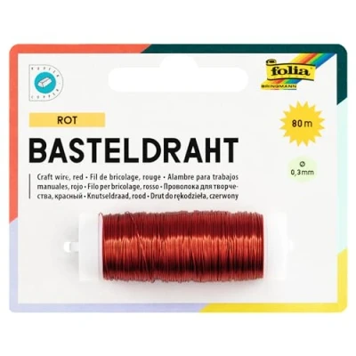 Afbeelding van folia 79220 koperdraad, rood, 1 spoel 0,3 mm x 80 m, ideaal voor knutselwerk, composities en containers