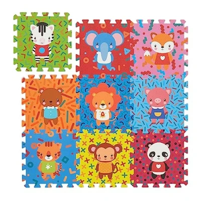Afbeelding van Relaxdays puzzelmat 9 delen speelmat dieren speeltegels foam kinderen babymat