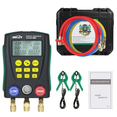 Afbeelding van BELEY R32 R410a Digital Manifold Gauge Kit voor HVAC Air Conditioning System 89 soorten koelmiddelen met 2 temperatuurclamps