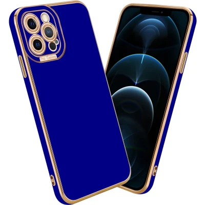 Afbeelding van Cadorabo Hoesje geschikt voor Apple iPhone 12 PRO MAX in Glossy Blauw Rose Goud Beschermhoes van flexibel TPU silicone Case Cover en met camerabescherming