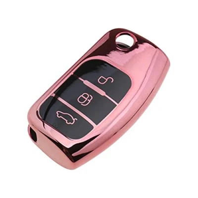 Afbeelding van the Lord of Tools Autosleutelhoes van TPU met 3 knoppen, roze, compatibel Ford Focus Fiesta C Max S Kuga Mondeo MK4