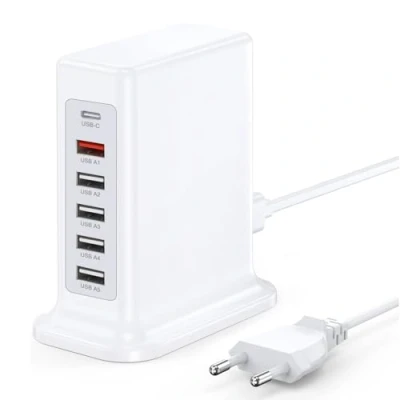 Afbeelding van 6 in 1 55W desktop laadstation, intelligente multi poort USB laadhub (1USB C+5USB A), uitgerust met PD en QC3.0 snelladers, compatibel iPhone andere apparaten