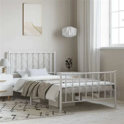 Afbeelding van Bedframe met hoofd en voeteneindemetaal wit 100x200 cm