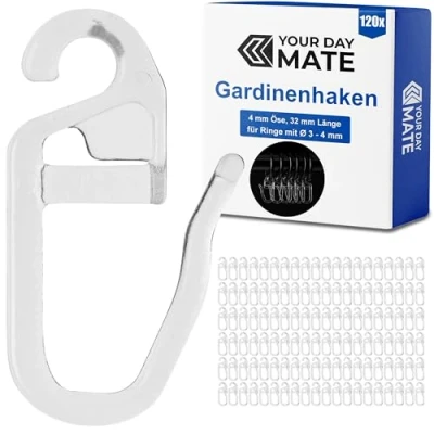 Afbeelding van 120 stuks gordijnhaken met ogen van 4 mm diameter, voor gordijnringen 3 mm, transparant, ophanghaken, gordijnhaken, clip