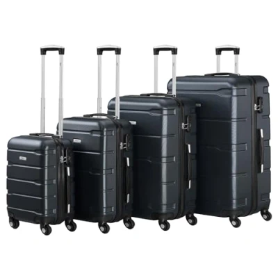 Afbeelding van Zelsius Bagageset van 4 stuks, harde schaal, ABS, met cijferslot, wielen en binnenwand, handbagagekoffers, trolley, grote koffers, bagageset, Antraciet, delig