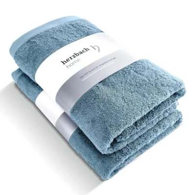 Afbeelding van herzbach home Luxe handdoek Douche Set van 2 Premium kwaliteit 100% Egyptisch katoen 70 x 140 cm 600 g/m² (blauw (grijsblauw))