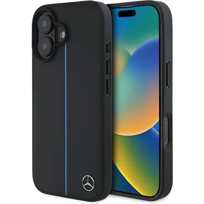 Afbeelding van Mercedes Benz Backcase hoesje geschikt voor iPhone 16 Effen Zwart Kunstleer