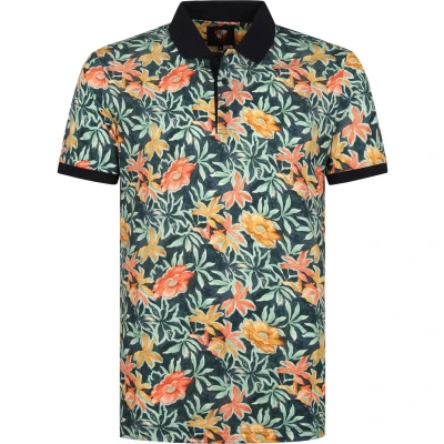 Afbeelding van Suitable Polo Bloemen Groen maat L heren met Modern fit Pasvorm Katoen Herenkleding Poloshirt