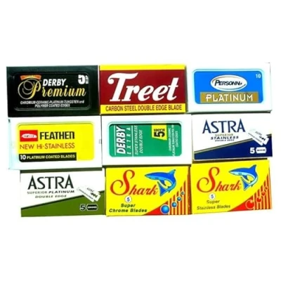 Afbeelding van 60 stuks Astra Derby Treet Shark Pers0nna scheermesjes, 9 verschillende merken
