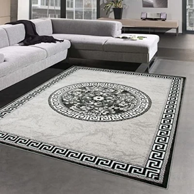 Afbeelding van CARPETIA Oosters tapijt met rand en glitterdraad, Oeko Tex gecertificeerd, crèmegrijs, 240 x 340 cm