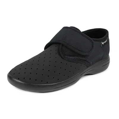 Afbeelding van Aerosoft Lage schoen klittenband stretch 10 dames heren breedte G H uitneembare zool, zwart.