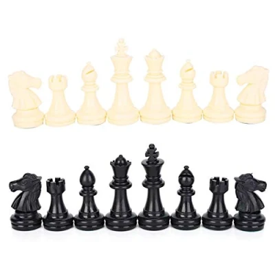 Afbeelding van MAGT 32 Stuks Standaard Schaak, Draagbare Houten Schaakspel Set Schaakstukken Tournament Schaakbord Zwart Wit (Maat: 64MM)
