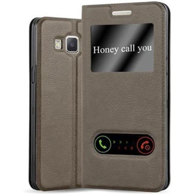 Afbeelding van Cadorabo Hoesje geschikt voor Samsung Galaxy A5 2015 in STEEN BRUIN Beschermhoes met magnetische sluiting, standfunctie en 2 kijkvensters Book Case Cover Etui