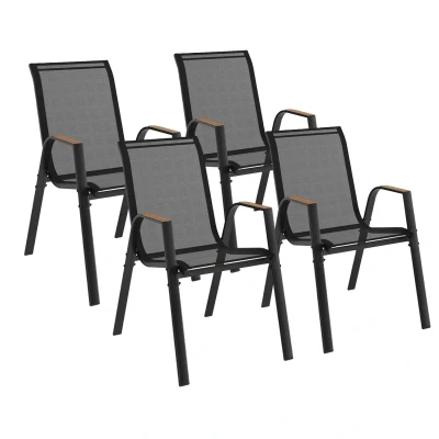 Image de Chaises de jardin métal et textilène noir bois : lot 4