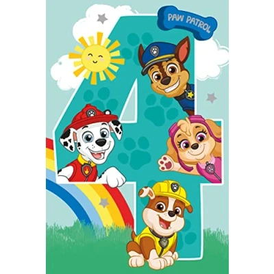 Afbeelding van Danilo Promotions LTD Officiële Paw Patrol verjaardagskaart voor 4e verjaardag, envelop inbegrepen