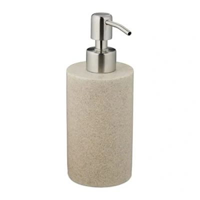 Afbeelding van Relaxdays zeeppompje badkamer navulbaar zeepdispenser 180 ml rond pompje wc Zand