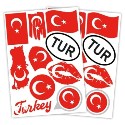 Afbeelding van Finest Folia Set van 2 stickers DIN A4 Landvlag voor auto en motorfiets zelfklevend, weerbestendig R217 (59 Turkije)