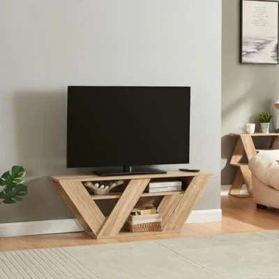 Afbeelding van TV meubel Nome met 2 planken 110x30x40 cm eikenkleurig