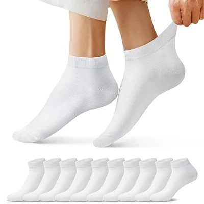 Afbeelding van FALARY 10 Paar Enkelsokken Heren &amp; Dames Sneakersokken Katoen Ademende sportsokken, 10x Wit, 39 42 EU