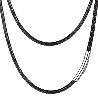 Afbeelding van PROSTEEL Herenhalsketting, kunstleer, waterdicht, 2 mm/3 mm, koordketting, zwart/bruin, met sluiting van roestvrij staal, lengte 41/46/51/55/61/66/71/76 cm, Geen edelsteen