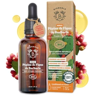 Afbeelding van Bionoble Biologische cactusvijgolie 30 ml 100% zuiver, natuurlijk, koudgeperst gezicht, lichaam, haar, baard, nagels veganistisch en wreedvrij Prickly Pear Seed Oil Fles