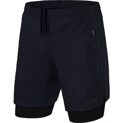 Afbeelding van TCA Mannen Ultra 2 in 1 Hardloop Gym Shorts met Ritszakje Marine/Zwart (2x Ritszakken), XXL