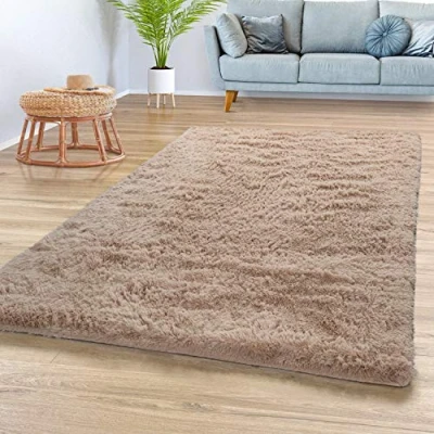 Afbeelding van TT Home Woonkamertapijt, shaggy, langpolig, zacht, pluche, modern design, effen, kleur: beige, afmetingen: 80 x 150 cm