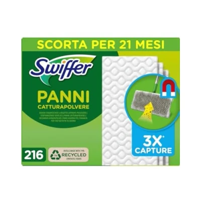 Afbeelding van Swiffer 216 stuks opvangdoeken van droge microvezel, vuilopvangdoeken, ideaal voor alle soorten vloeren en dierenharen, maxi formaat met 79% gerecyclede vezels