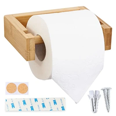 Afbeelding van HENNEZ Toiletrolhouder hout bamboe, Toiletpapierhouder zonder boren, Badkameraccessoires bamboe