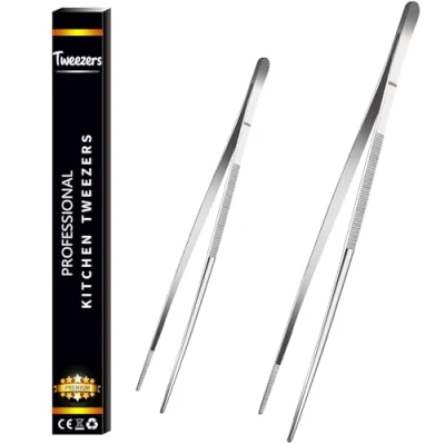 Afbeelding van Gloryor® Set van 2 roestvrijstalen keukentangen Keukentang Barbecuetang Vleestang Keukenaccessoires (zilver, 20 + 30 cm)