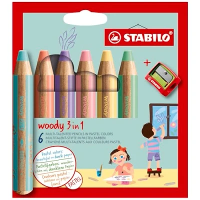Image de Crayon Stabilo Multi talents 3 en 1 avec étui de 6 pastel