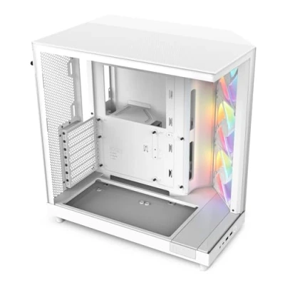 Image de NZXT H6 Flow RGB CC H61FW R1 Compact Dual Chamber Mid Tower Airflow Case Includes 3 x 120mm Fans Panoramic Glass Panels High Performance Cable Management White