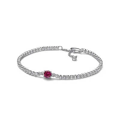 Afbeelding van PANDORA Tijdloze Funkelndes Ronde Pavé tennisarmband van Sterling zilver met rotem kubieke zirkonia, maat 18, 592403C01 zilver, Zirkoniumoxide
