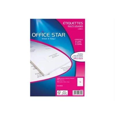 Image de Office Star Blanc 105 x 42.4 mm 1400 étiquette(s) (100 feuille(s) 14 étiquettes